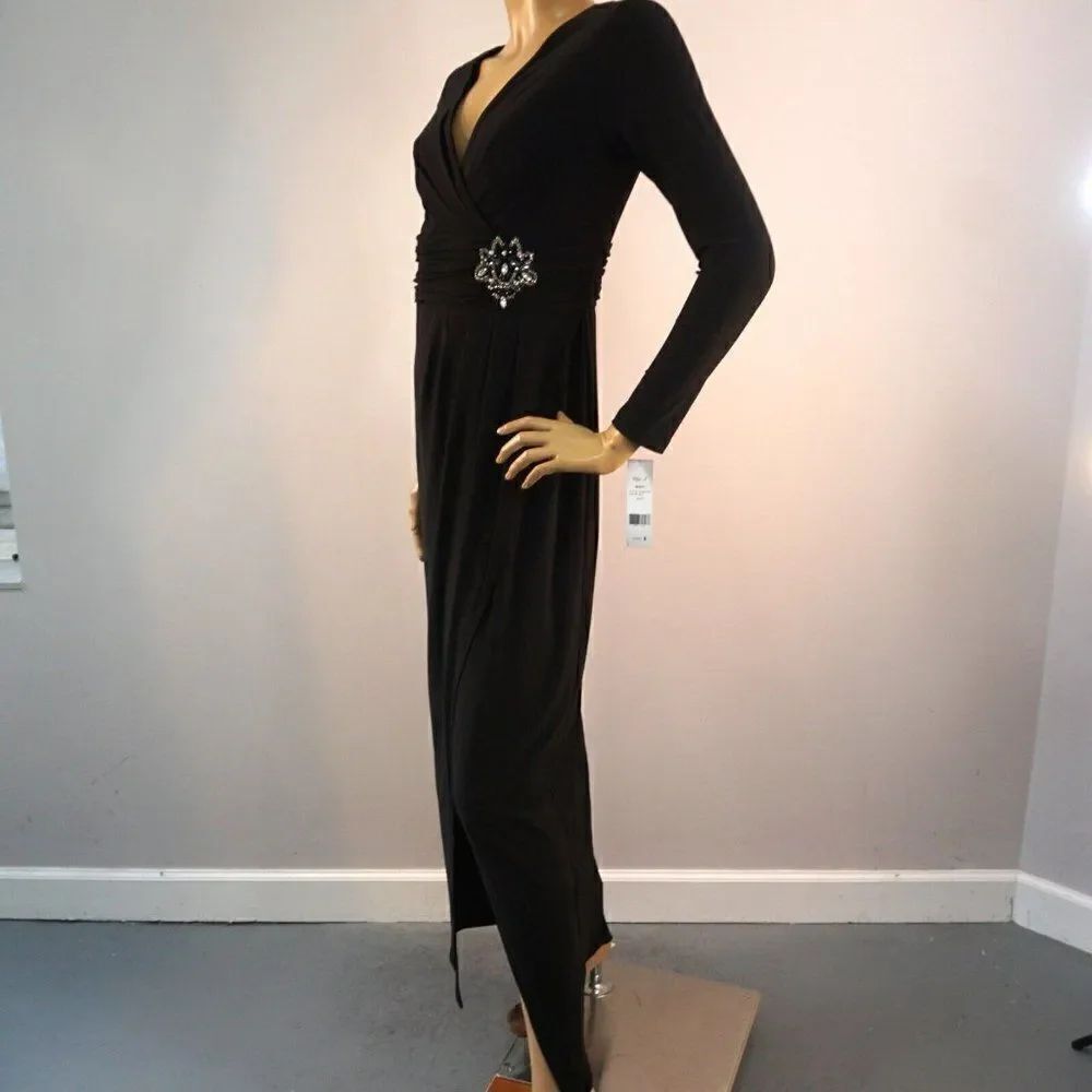Eliza J Black Jeweled Dress Size 8 Prom Cocktail Party Faux Wrap Maxi Dress NWT